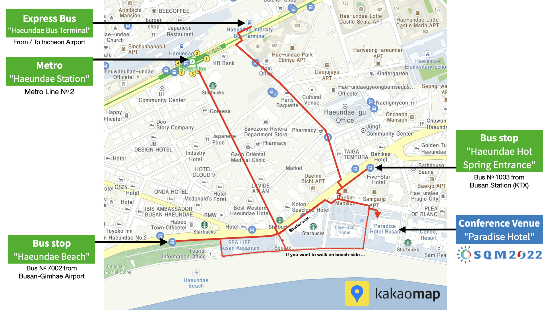Last mile map from Bus stops, Haeundae metro station and Haeundae bus terminal